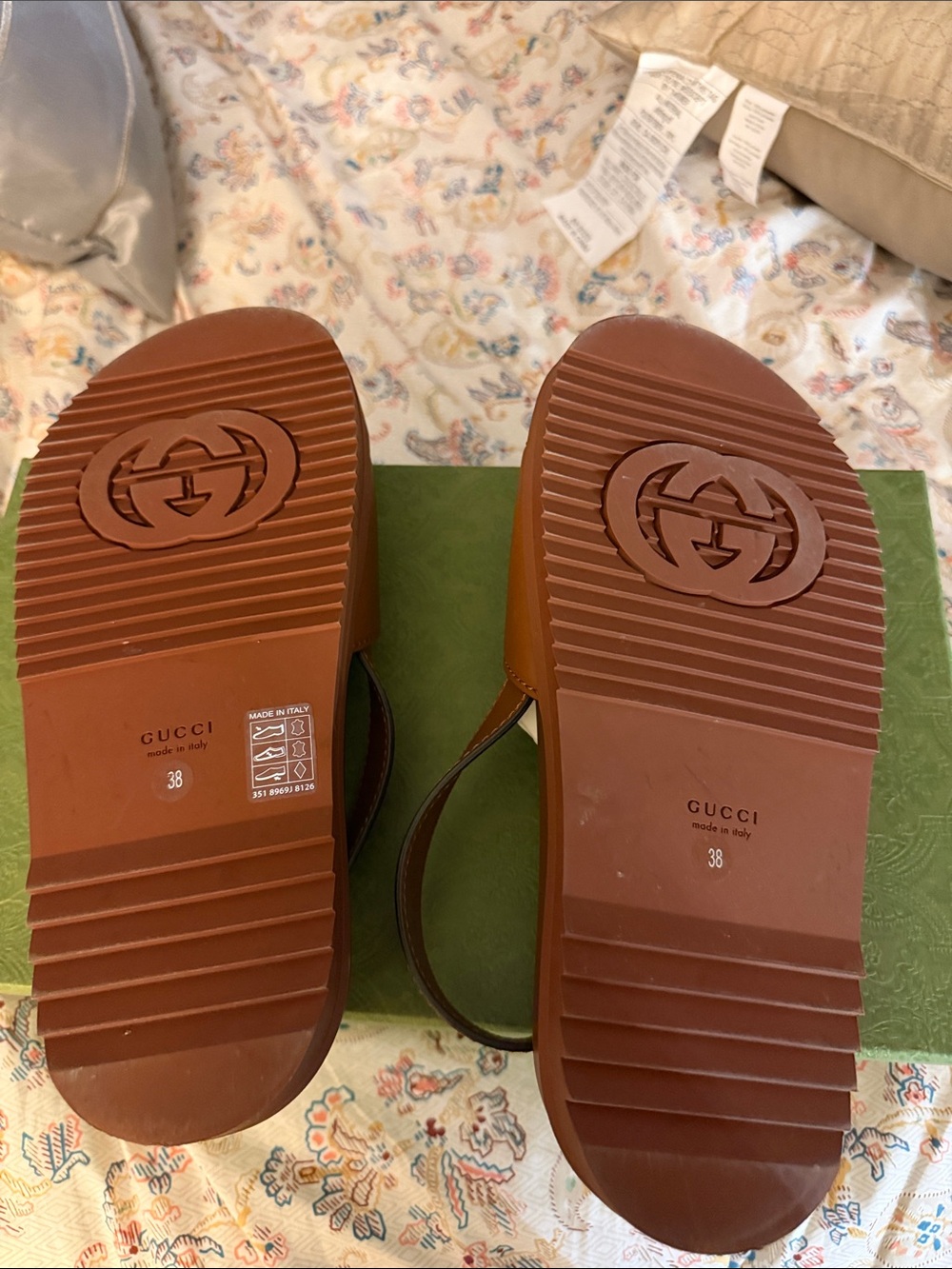 Gucci Brown Leather Interlocking G Slingback Sandals - Picture 4 of 6